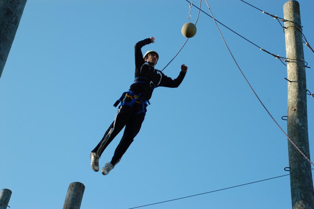 Kaveh Varghai makes the leap of faith at the 2010 leadership conference.  Photo from Beachcomber archives by Elana Gloger.