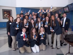 Jean Getz's marketing students celebrate with their trophies. Photo courtesy of Jean Getz.