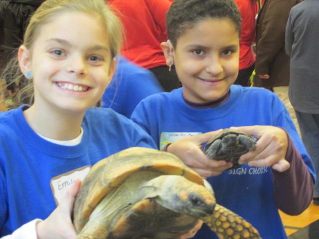 Students enjoyed  playing with animals at the 2013 ASL holiday party. Photo from Beachcomber archives.
