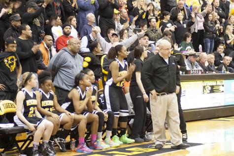 The Bison watch anxiously as Smithville's Olivia Besancon shoots in the last seconds of the game. Photo by Jada Baskerville