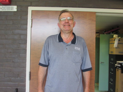 Hedrick’s work ethic is not the only thing he brings to BHS. He is friendly with many of the employees in the school and can be seen at lunchtime giving advice, declaring his opinions, or trading jokes. Photo by Cathy Perloff.