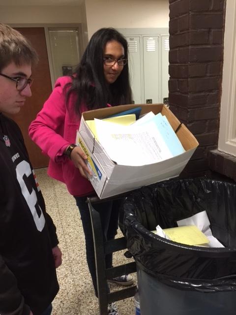 Recycling club members collect paper from classrooms every Friday. Photo by Jada Campbell.
