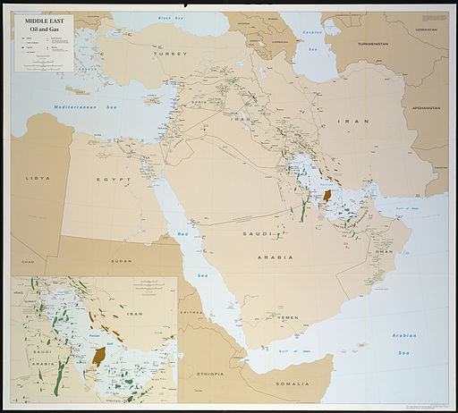 This 1993 CIA map depicts Middle East oil and gas reserves. Source: CIA via Wikimedia Commons.