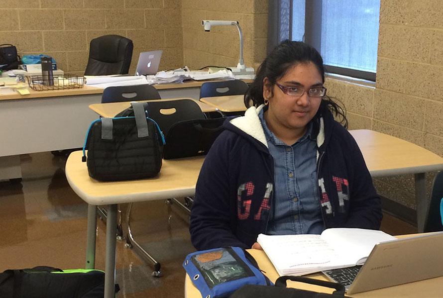 In Saudi Arabia we spent much more time studying for tests than completing  homework,” Rihab said. “It’s a lot different.” Photo by Ofek Hyer.