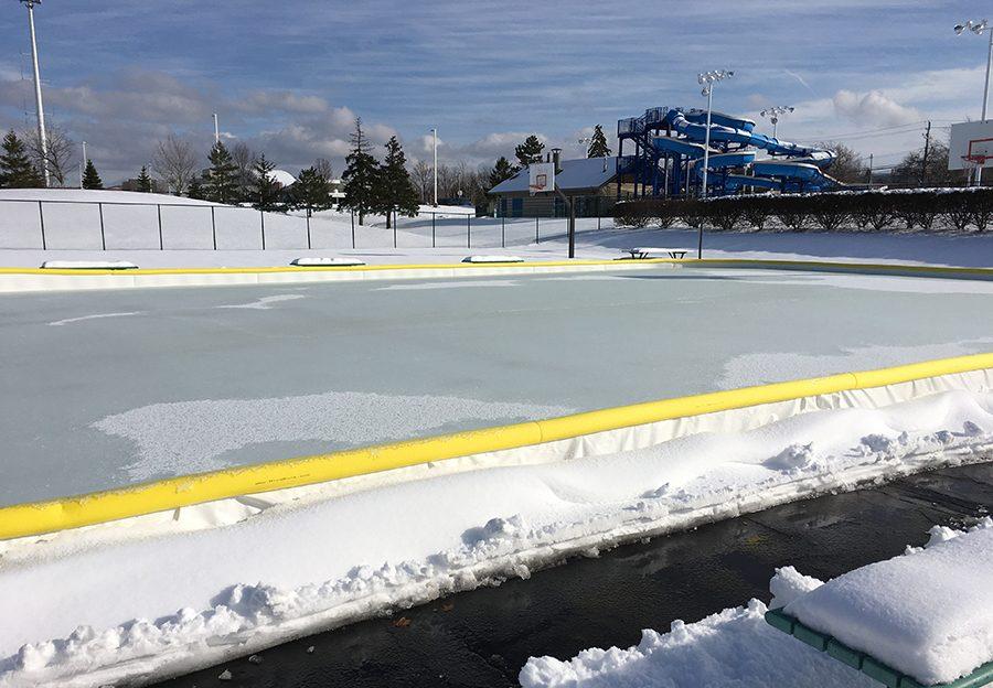 Beachwoods outdoor basketball courts have been transformed into a  skating rink. Photo by Prerna Mukherjee.