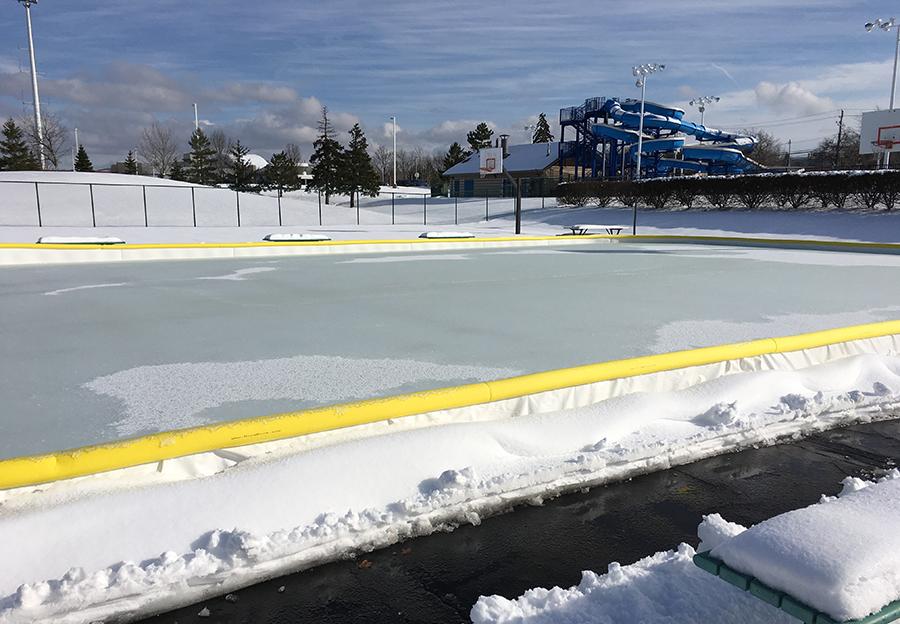 Beachwood's outdoor basketball courts have been transformed into a skating rink. Photo by Prerna Mukherjee.