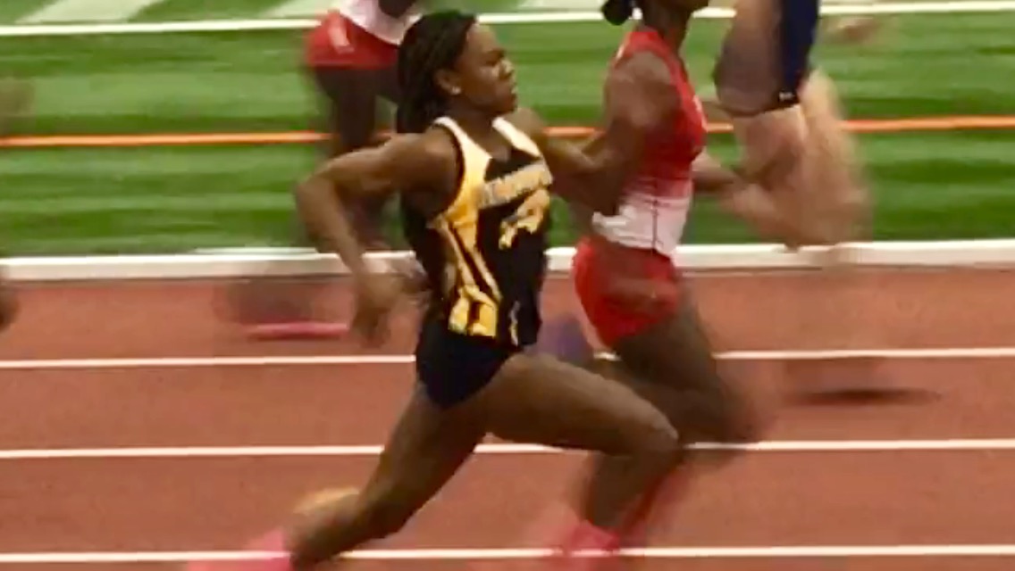 Junior Mia Knight at the indoor track State Tournament in March. Image source: Keith King.