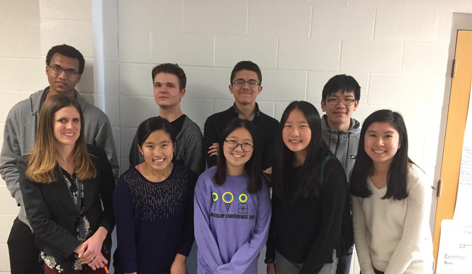 Front row (left to right): Coach Karla Seery, Jing-Jing Shen, Somin Jung, Sunny Wang, Athena Grasso
Back row (left to right): Maxwell Rackmill, Peter Soprunov, Zyad Shehadeh, Yang Yu. Photo by Michael Schmidt