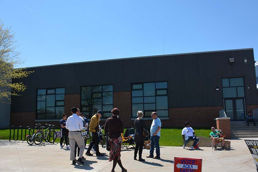 Voters arrived at the high school on May 8 to decide on the combined operating levy and bond issue. Photo by Vivian Li.