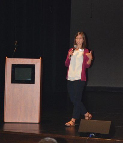 Beachwood's SAY Counselor Mallory Molls spoke at the assembly on the first day of school. Molls has recently accepted a job out of state. Beachwood is seeking a new SAY Counselor.