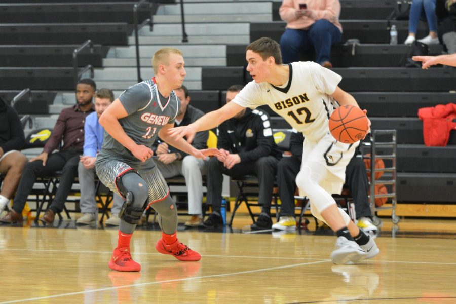 Jayson Woodrich on a drive during the Jan. 2019 game against Geneva.