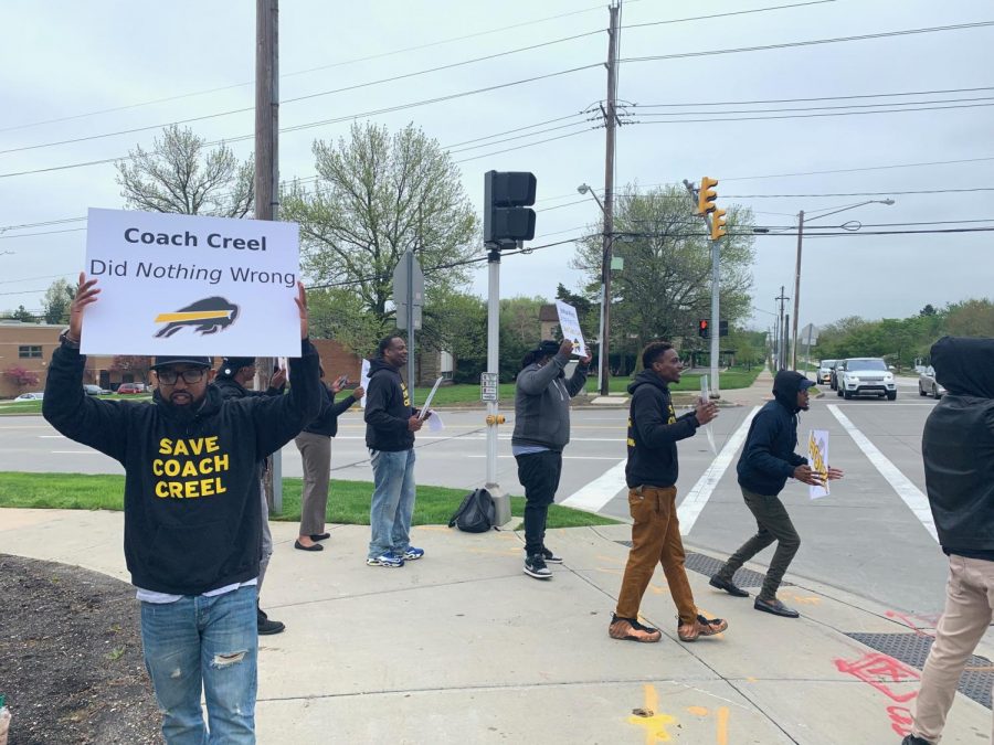 On Friday, May 10, protesters rallied at the corner of Fairmount and Richmond wearing sweatshirts
reading ‘Save Coach Creel’ and handing out flyers demanding he be reinstated.