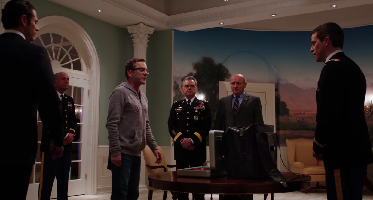 Accidental President Tom Kirkman (Kiefer Sutherland) receives the nuclear codes in season 1, episode 1 of Designated Survivor.