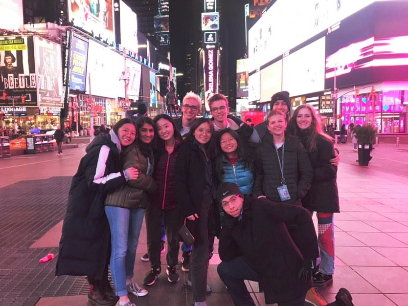 Members of the Model UN team in Times Square during the Columbia University Conference in January. Photo courtesy of Ben Lewin.