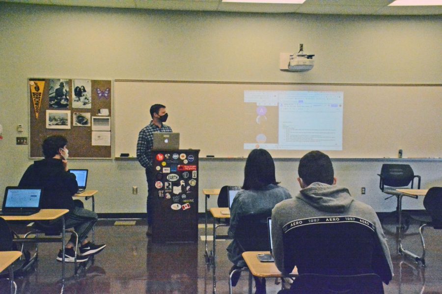 Students in Todd Butler's senior English class have  been able to attend in-person classes with masks, social distancing and a variety of other precautions.