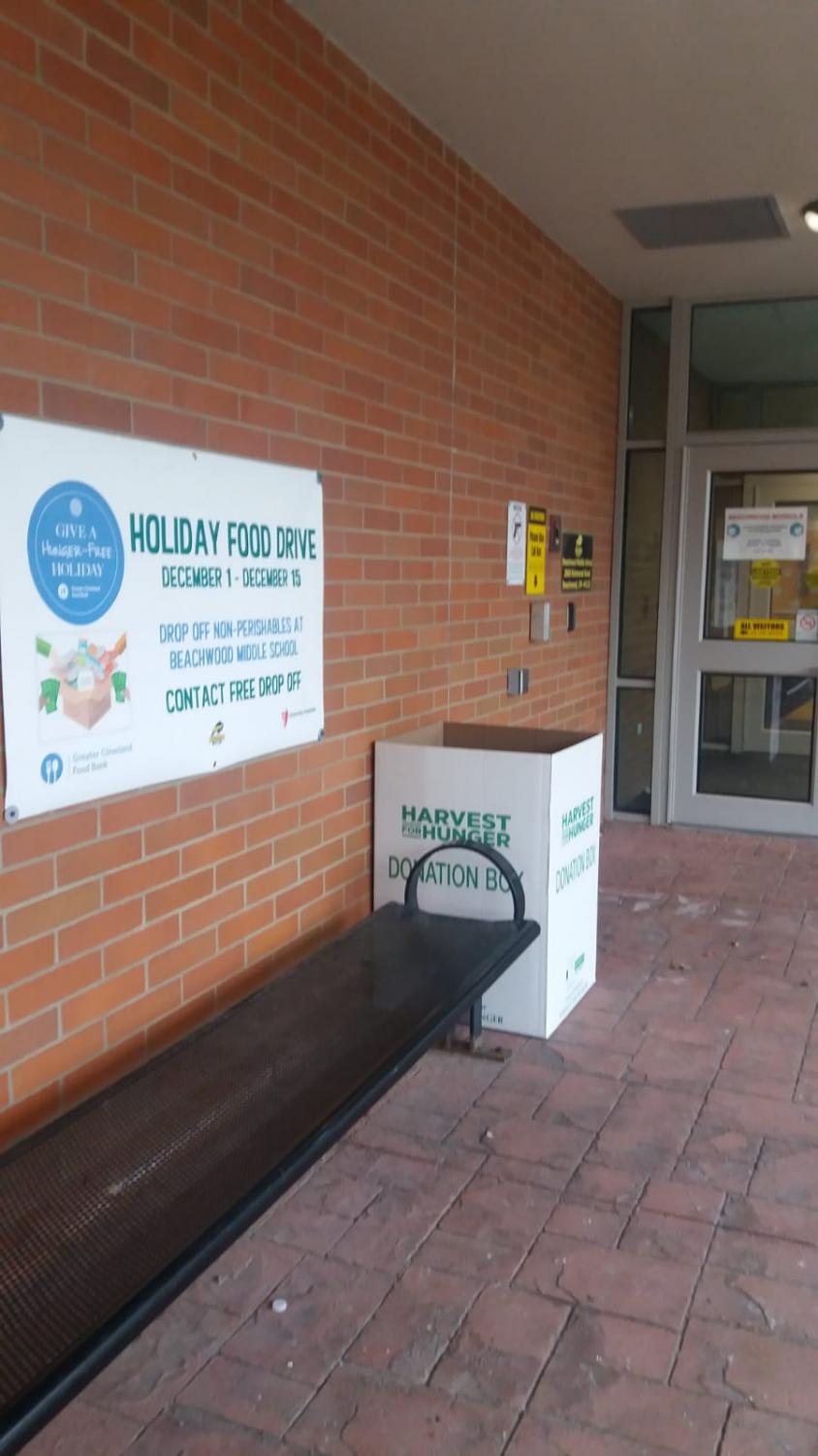 The district used boxes placed outside the middle school to collect donations for the Greater Cleveland Food Bank.