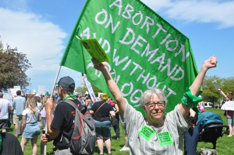 A large crowd rallied in Willard Park in Cleveland Saturday, May 14 in support of abortion rights. 