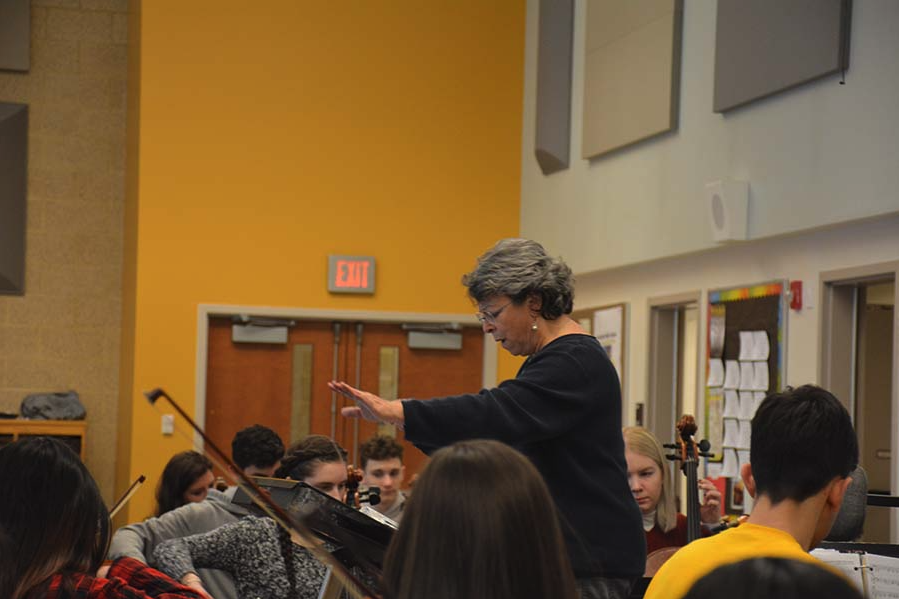 Goldman conducts the BHS orchestra class in 2018.