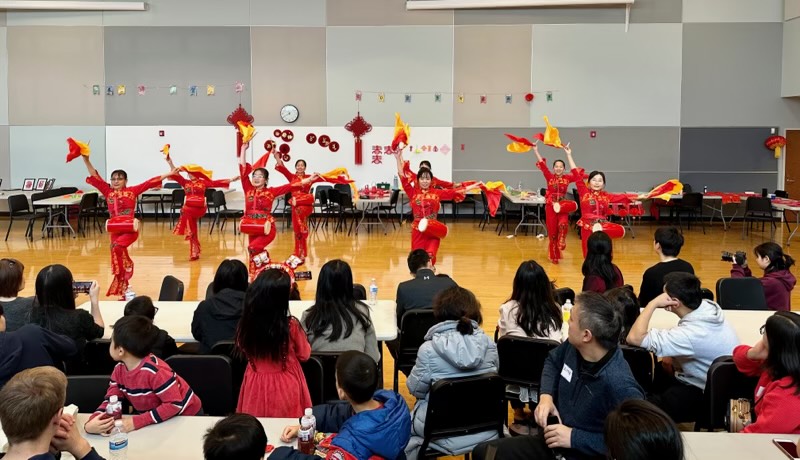 The drum dance performance at the Lunar New Year celebration in the community room. Photo courtesy of Allen Yu