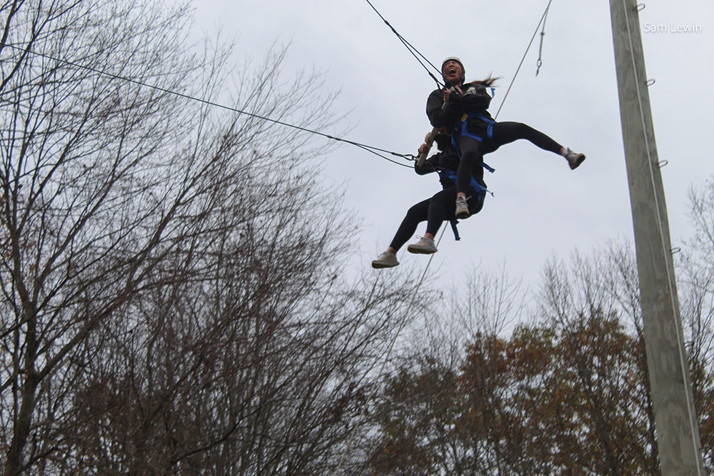 Students completed the ropes course at Camp Asbury. Photo by Sam Lewin