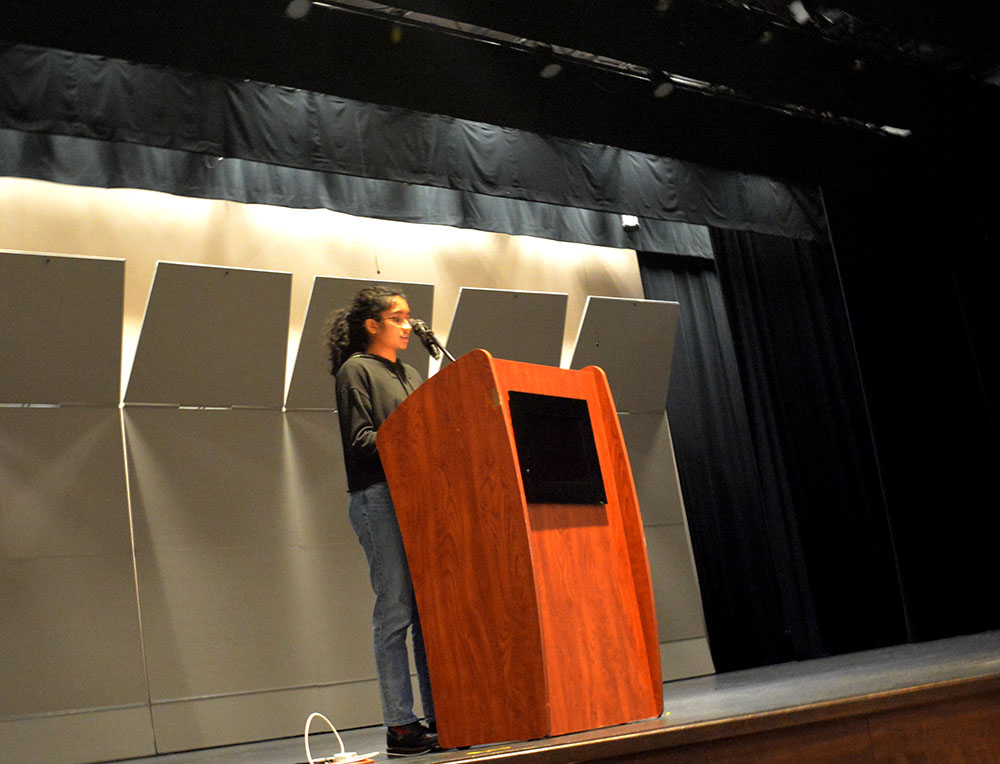 Junior Shreya Chellu delivered her campaign speech for Executive Board president on Friday, Feb. 23.
