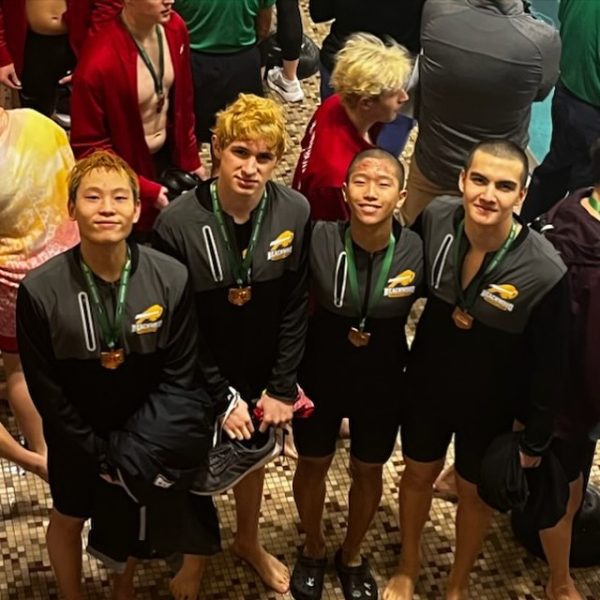 The 200 medley relay consisting of Junior Kevin Zhang, sophomore Ben Keyerleber, sophomore Derek Fan and sophomore Colin Elwell finished 6th in the state and broke a school record with a time of 1:38.50.