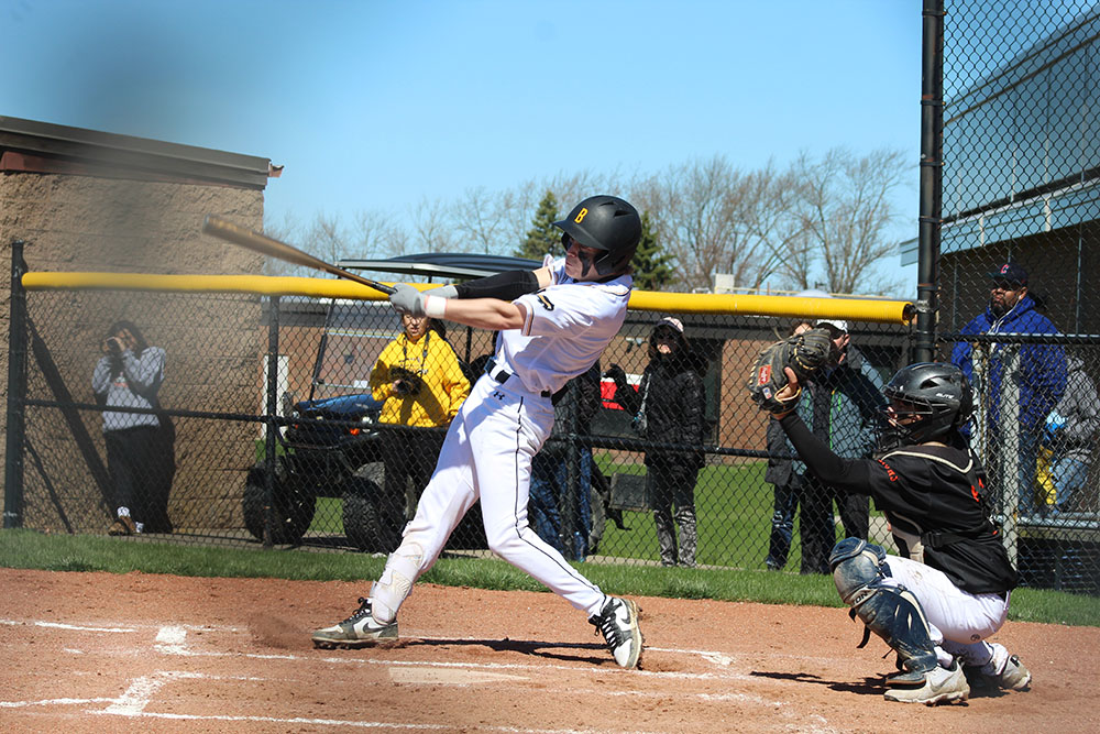 Junior outfielder Jaycob Zabell likes the pitch and takes a swing.