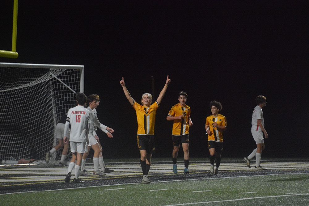 Senior forward Jaycob Zabell celebrates his 4th goal of the game.