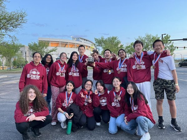 The BHS Science Olympiad team displays their fourth-place trophy April 26 at OSU. 