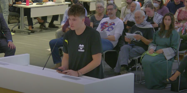BHS Senior Ori Balkan walked past pro-Palestinian hecklers when he addressed the County Council on Oct. 10, 2024. 