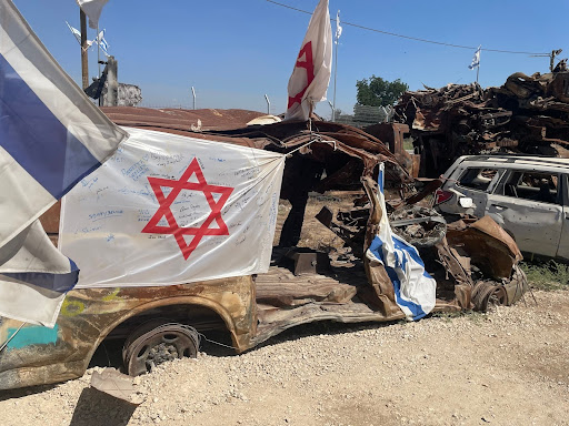 Burnt and destroyed ambulance at the Nova Festival site after the Hamas attacks in October 2023.