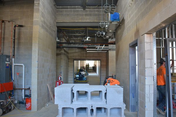 The main hallway under construction at the new Hilltop Elementary School. 