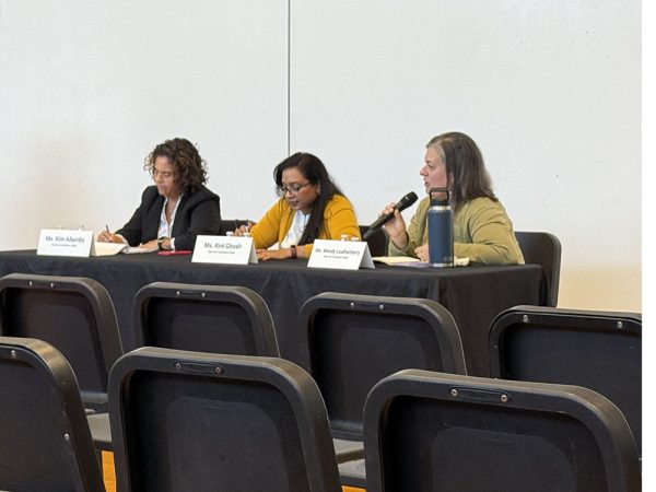 Incumbent board members Kim Allamby, Rini Ghosh and Wendy Leatherberry fielded questions about academics, teacher retention and AI in schools. Challenger Tahgi Turner could not be present.