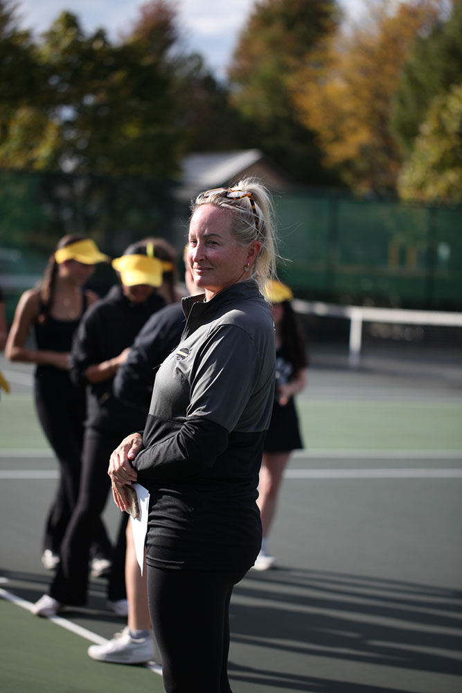 Coach Lisa Henkel pictured at the tennis team's senior night on Monday, Oct. 6.