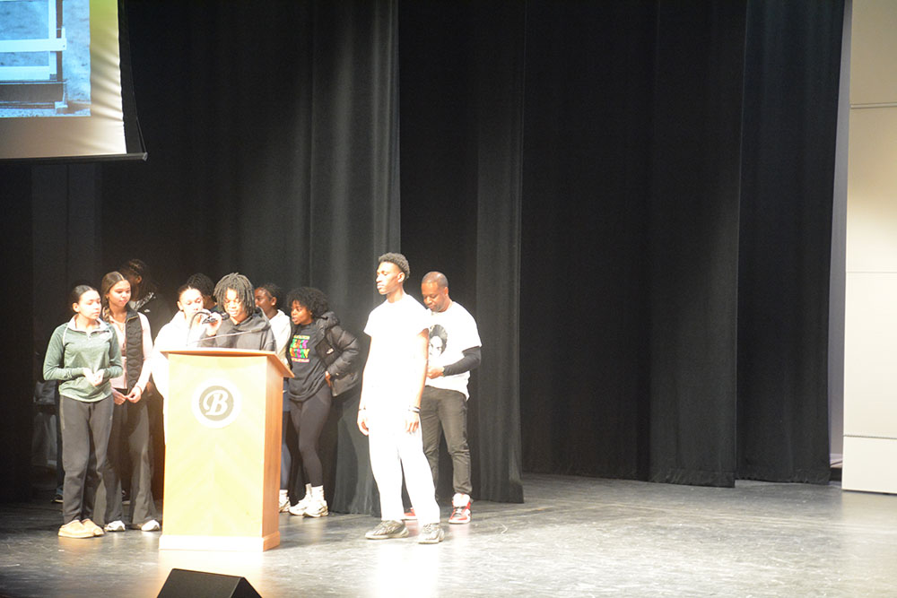 Junior Braylon Moultrie called out names of African American role models and the students who represented them.
