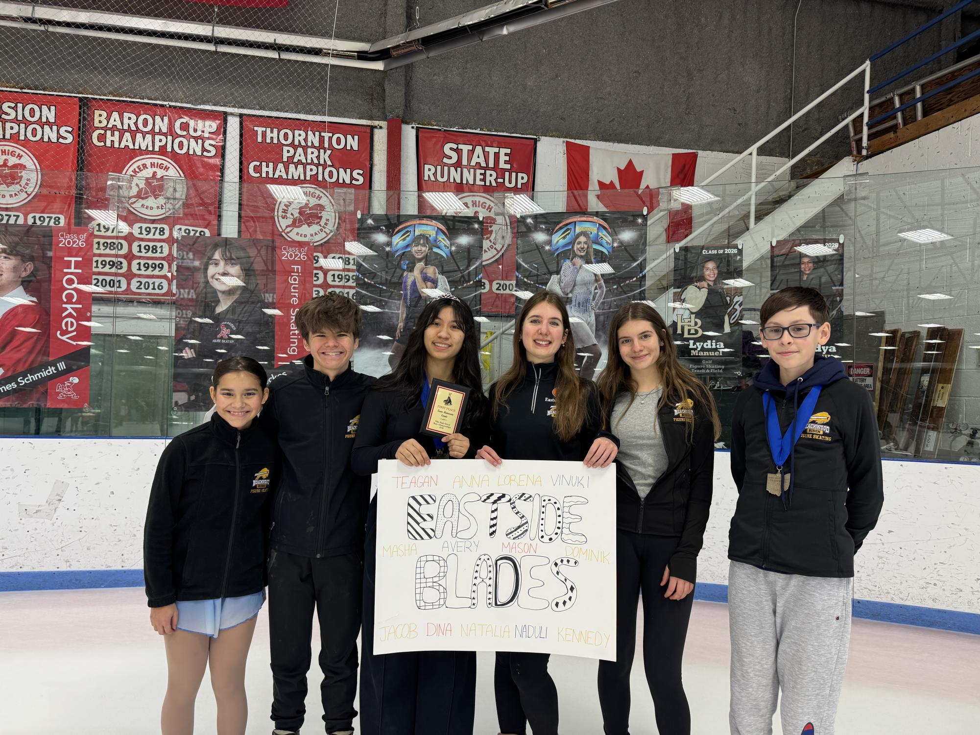 Beachwood skaters from left to right: seventh grader Natalia Agudelo, freshman Jacob Isaacson, seniors Lorena Tovanche and Anna Tonyushkin and freshmen Masha Tonyushkin and Dominik Herjan.
