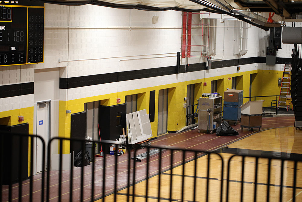 Contractors have blocked off access to the main gym with drywall and brought in materials for the remodeling.